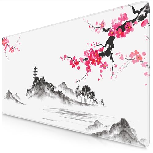 TITANWOLF - XXL Speed Gaming Mauspad 900 x 400mm - XXL Mousepad - Tischunterlage Large Size - verbessert Präzision und Geschwindigkeit - Ink Sakura von CSL-Computer