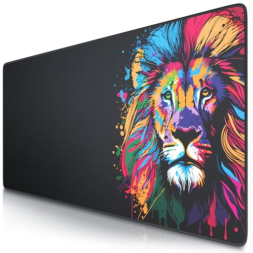 TITANWOLF - XXL Speed Gaming Mauspad 900 x 400mm - XXL Mousepad - Tischunterlage Large Size - verbessert Präzision und Geschwindigkeit - Löwe Design von CSL-Computer