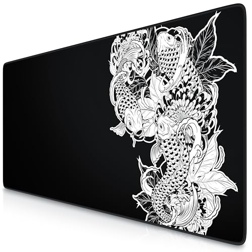 TITANWOLF - XXL Speed Gaming Mauspad Titanwolf Schwarz 900 x 400mm - XXL Mousepad - Tischunterlage Large Size - verbessert Präzision und Geschwindigkeit - Koi Tattoo 3 Design von CSL-Computer