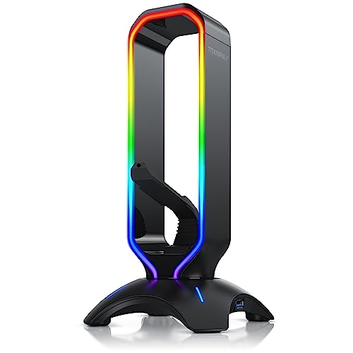 Titanwolf - Kopfhörerständer LED inkl. USB Hub - Gaming Kopfhörer Ständer mit 2 x USB 3.2 Gen1 Hub und Mausbungee - 3in1 - 6 RGB Farben – Farbwechselmodus – Headset Headphone stand - LED Design von CSL-Computer