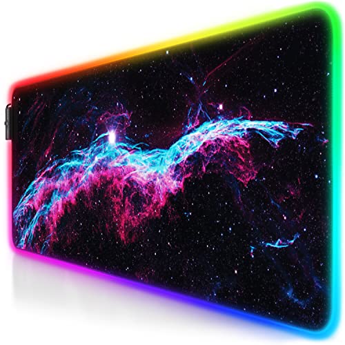 Titanwolf - RGB Gaming Mauspad - LED Schreibtischunterlage - 800x300 mm - XXL Mousepad - LED Multi Color - 11 Beleuchtungs-Modi - 7 LED Farben Plus 4 Effektmodi - abwaschbar - Galaxy Nebel von CSL-Computer