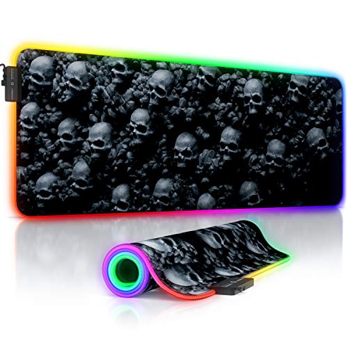 Titanwolf - RGB Gaming Mauspad - LED Schreibtischunterlage - 800x300 mm - XXL Mousepad - LED Multi Color - 11 Beleuchtungs-Modi - 7 LED Farben Plus 4 Effektmodi - abwaschbar - Skulls von CSL-Computer