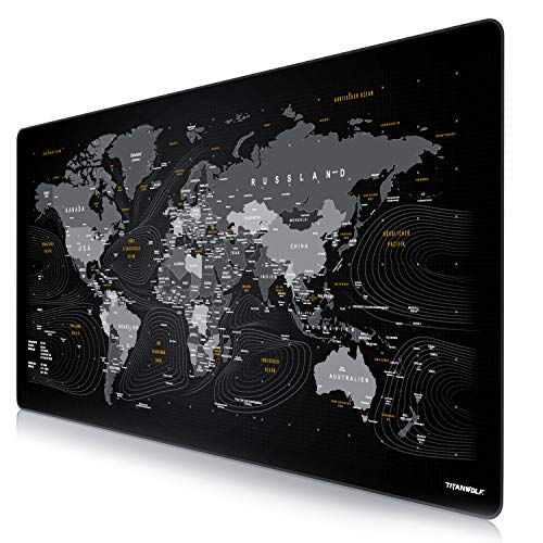 Titanwolf - Übergröße DEUTSCHES Layout Mauspad 1200x600mm Weltkarte - XXXL Mousepad groß mit Motiv - Tischunterlage Large Size - XXL Gaming z.B. für Logitech Maus und Tastatur von CSL-Computer