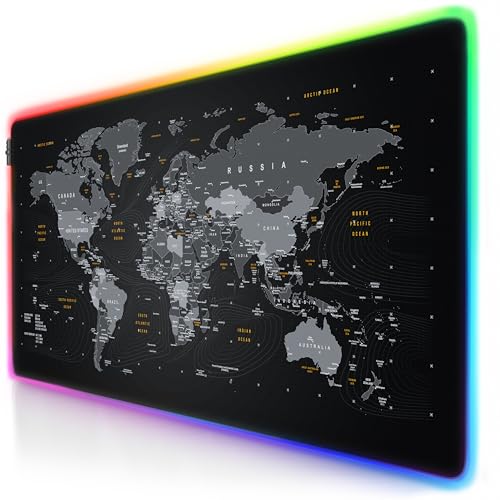 Titanwolf - XXXL RGB Gaming Mauspad – 1200 x 600 mm - Mousepad - LED Multi Color - 7 LED Farben Plus 4 Effektmodi - für Präzision und Geschwindigkeit - Gummierte Unterseite - Weltkarte von CSL-Computer