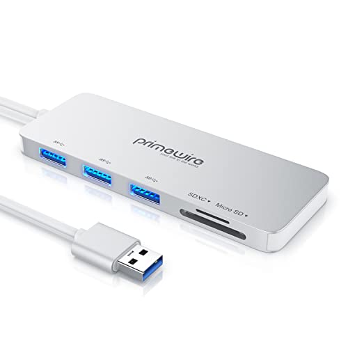 USB Hub 3.2 Gen1 mit Cardreader externes Kartenlesegerät - 3 Port Datenhub - kompatibel mit Windows + Apple - PC Notebook MacBook iMac PS4 Tablet - Ultra Slim Extra Leicht Aluminium Design von CSL-Computer