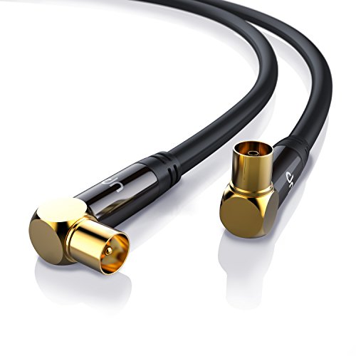 CSL-Computer - 3m 135dB HDTV Antennenkabel 75 Ohm 90 Grad gewinkelt - Koax Stecker 90 Grad - DVB-T DVB-T2 Radio UKW DAB DAB - Vollmetallstecker - Abschirmmaß 135dB - 4-fach Schirmung von CSL-Computer