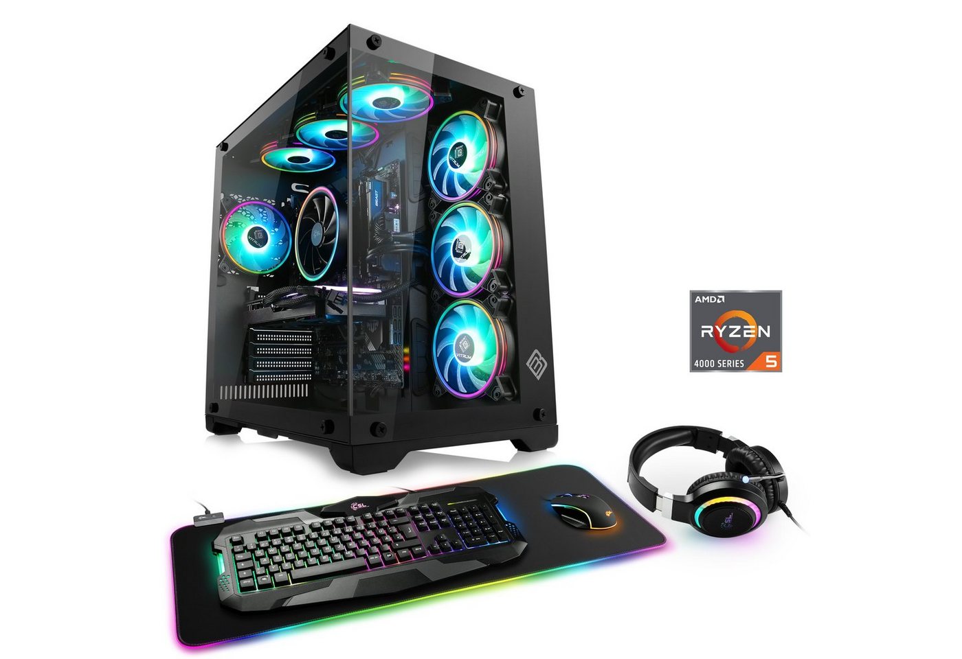 CSL Aerion A56110 Advanced Edition Gaming-PC (AMD Ryzen 5 4500, GeForce RTX 3050, 16 GB RAM, 1000 GB SSD, Luftkühlung) von CSL