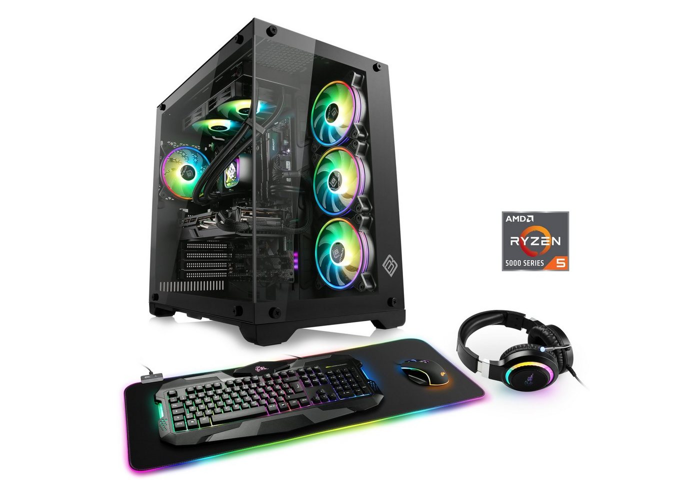 CSL Aqueon A56110 Advanced Edition Gaming-PC (AMD Ryzen 5 5600, GeForce RTX 3060, 16 GB RAM, 1000 GB SSD, Wasserkühlung) von CSL