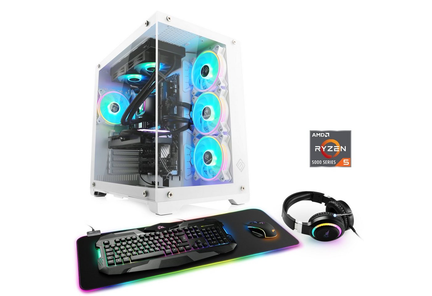 CSL Aqueon A56111 Advanced Edition Gaming-PC (AMD Ryzen 5 5600, GeForce RTX 4060Ti, 16 GB RAM, 1000 GB SSD, Wasserkühlung) von CSL