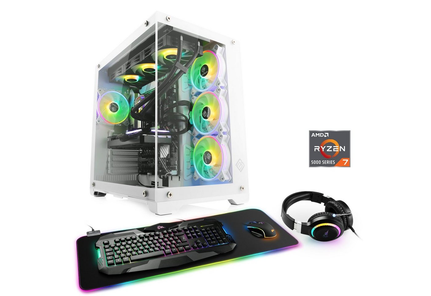 CSL Aqueon A56242 Advanced Edition Gaming-PC (AMD Ryzen 7 5700X, GeForce RTX 4070, 64 GB RAM, 2000 GB SSD, Wasserkühlung) von CSL