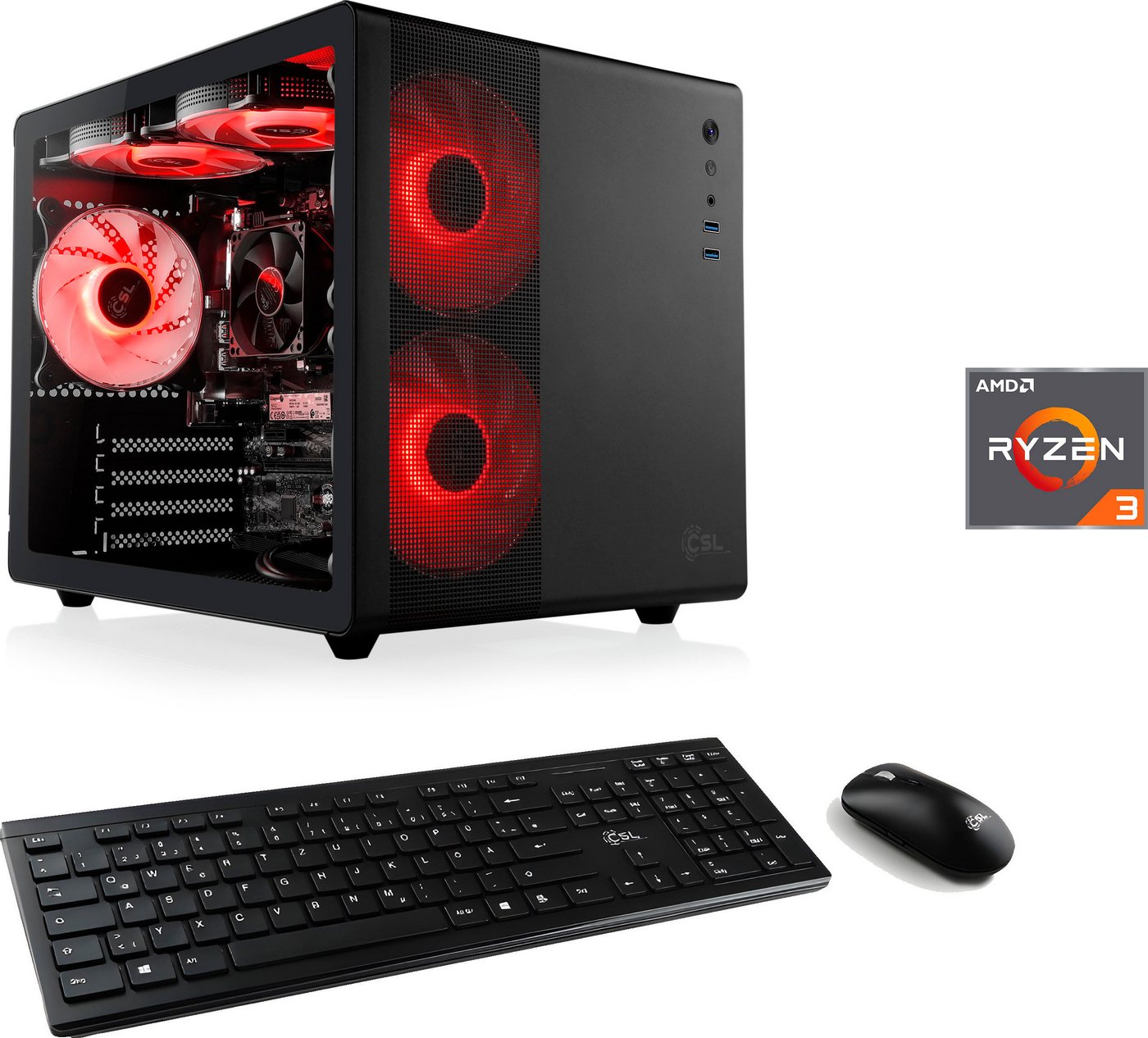 CSL Cube V24177 PC (AMD Ryzen 3 3200G, 16 GB RAM, 500 GB SSD, Luftkühlung) von CSL