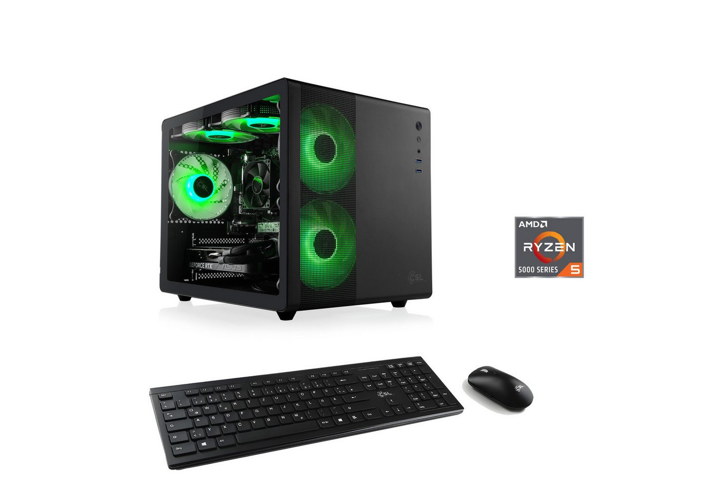 CSL Cube V24185 PC (AMD Ryzen 5 5600, GeForce RTX 3050, 16 GB RAM, 500 GB SSD, Luftkühlung) von CSL