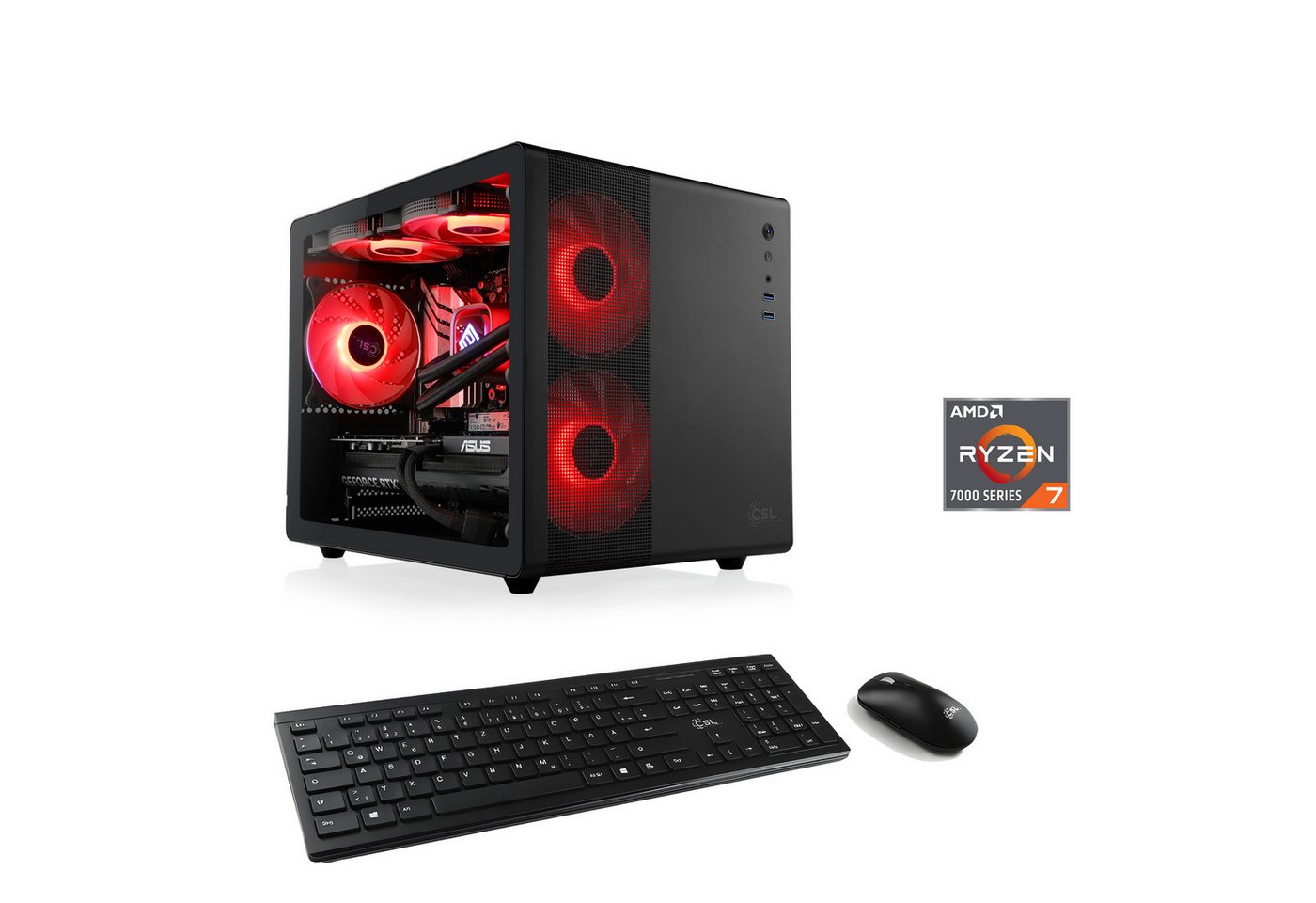 CSL Cube V24215 PC (AMD Ryzen 7 7800X3D, GeForce RTX 4060, 32 GB RAM, 1000 GB SSD, Wasserkühlung) von CSL