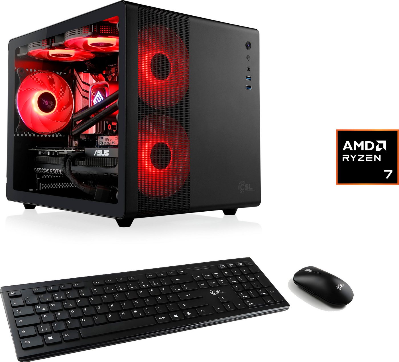 CSL Cube V24235 PC (AMD Ryzen 7 9800X3D, GeForce RTX 4060, 64 GB RAM, 1000 GB SSD, Wasserkühlung) von CSL