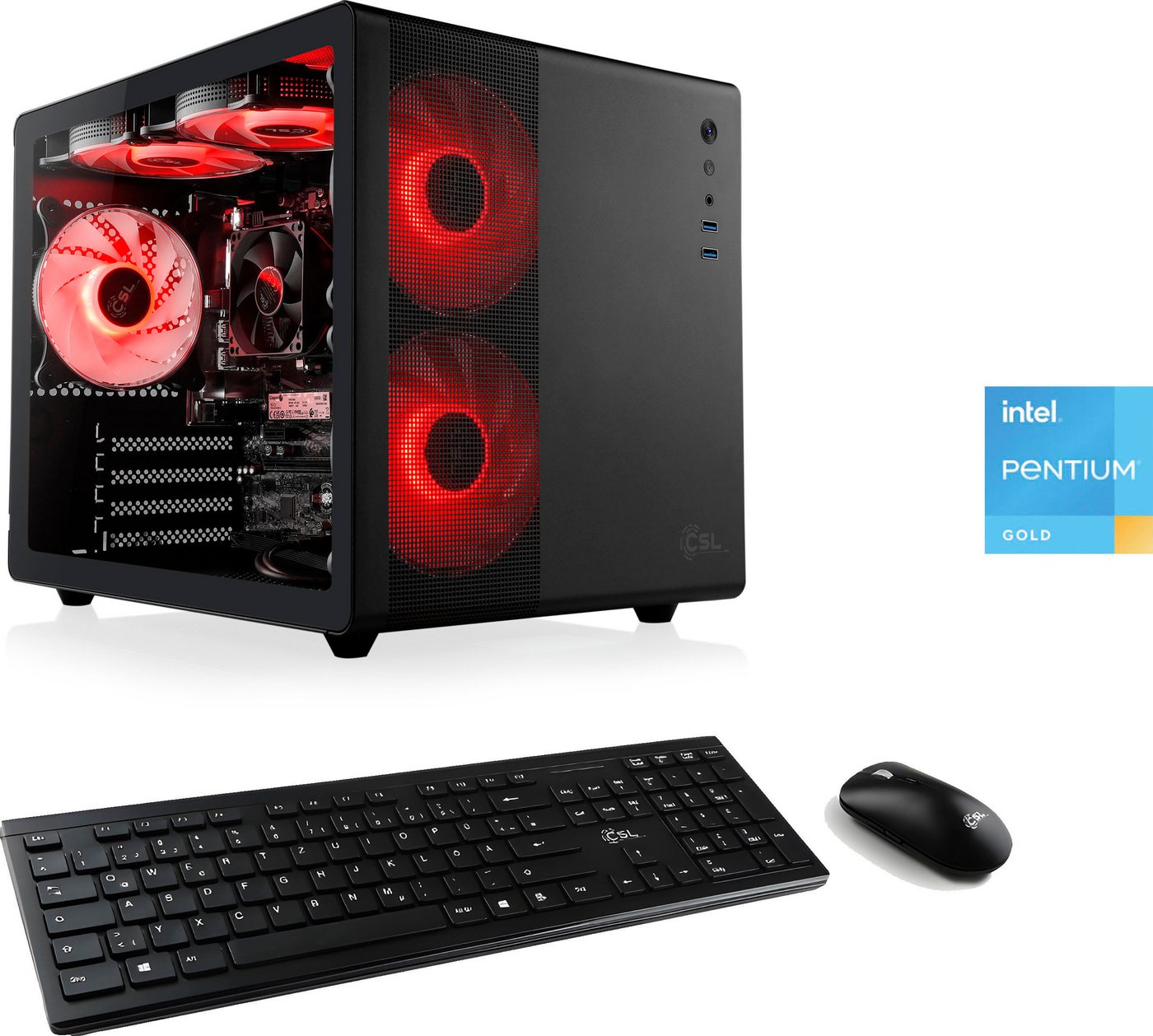 CSL Cube V24238 PC (Intel® Pentium Gold G7400, 16 GB RAM, 500 GB SSD, Luftkühlung) von CSL