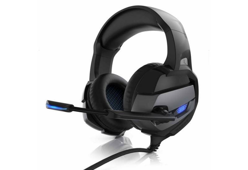 CSL Gaming-Headset (Blaue LED-Beleuchtung, Kopfbügel variabel verstellbar, Bietet kristallklaren Hoch-, Mittel- und Tieftonbereich + dynamische Basswiedergabe, USB, Mikrofon, Kopfhörer für Windows, Mac, PS3, PS4, PS4 Pro) von CSL