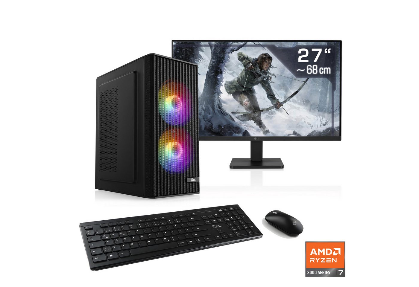 CSL Spectrum V25238 PC-Komplettsystem (27", AMD Ryzen 7 8700F, 6GB, 32 GB RAM, 1000 GB SSD) von CSL
