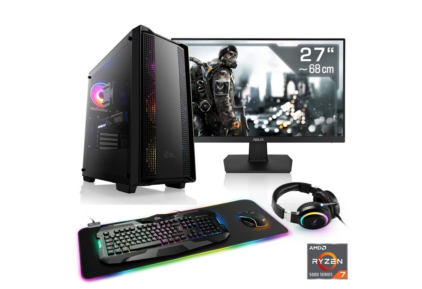 CSL Sprint V28342 Gaming-PC-Komplettsystem (27, AMD Ryzen 7 5700X, GeForce RTX 3060, 32 GB RAM, 2000 GB SSD)" von CSL