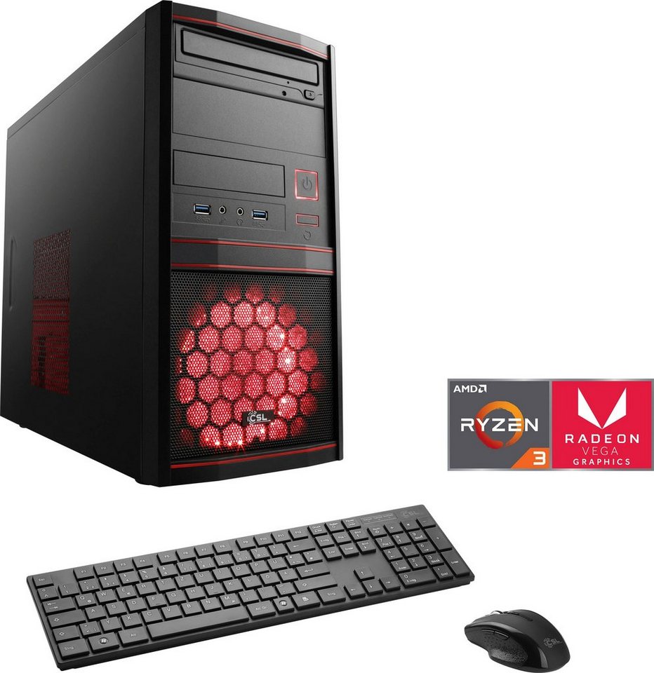 CSL Sprint V8732 Gaming-PC (AMD Ryzen 3 3200G, AMD Radeon Vega 8 Grafik, 16 GB RAM, 1000 GB SSD, Luftkühlung) von CSL