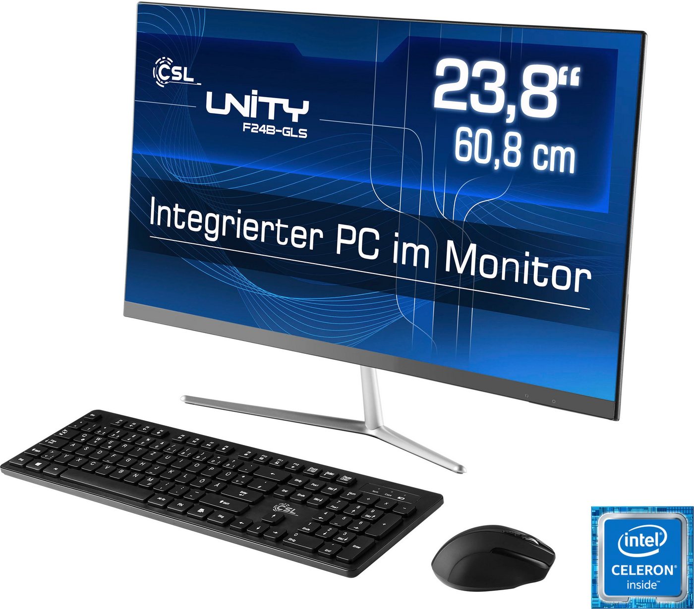 CSL Unity F24-GLS mit Windows 10 Home All-in-One PC (23,8 Zoll, Intel Celeron N4120, UHD Graphics 600, 16 GB RAM, 128 GB SSD) von CSL