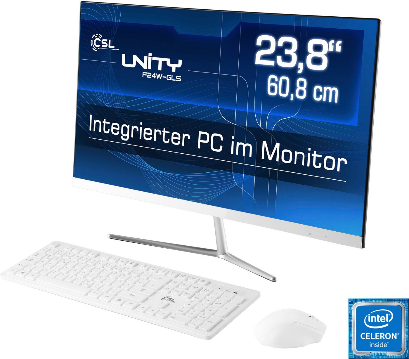 CSL Unity F24-GLS mit Windows 10 Home All-in-One PC (23,8 Zoll, Intel Celeron N4120, UHD Graphics 600, 8 GB RAM, 256 GB SSD) von CSL