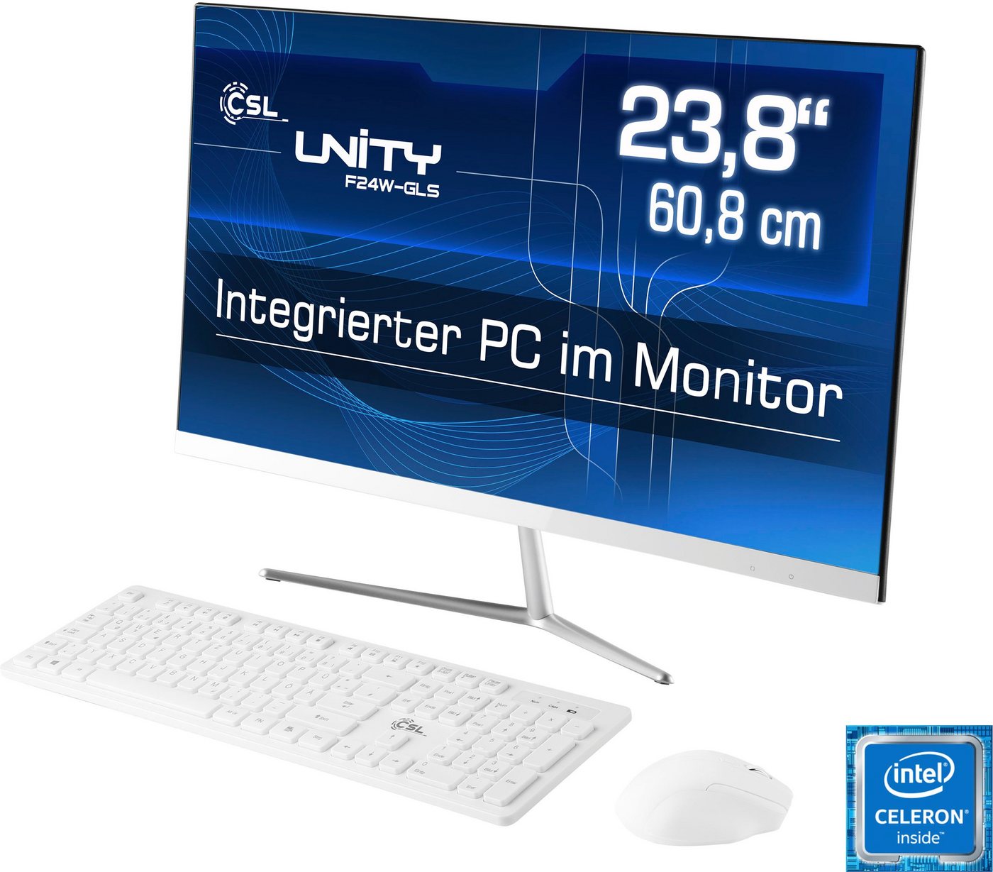 CSL Unity F24-GLS mit Windows 10 Pro All-in-One PC (23,8 Zoll, Intel Celeron N4120, UHD Graphics 600, 8 GB RAM, 128 GB SSD) von CSL