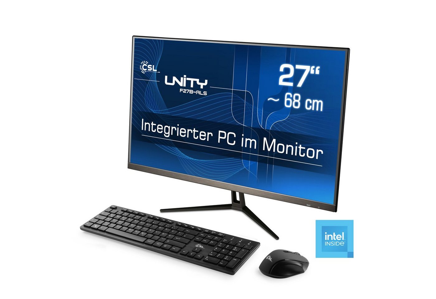 CSL Unity F27-ALS N200 Windows 11 All-in-One PC (27 Zoll, Intel® N200, Intel® UHD Graphics, 1× HDMI 2.0, 8 GB RAM, 512 GB SSD, passiver CPU-Kühler) von CSL