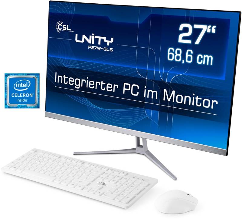 CSL Unity F27-GLS mit Windows 10 Pro All-in-One PC (27 Zoll, Intel® Celeron Celeron® N4120, UHD Graphics, 8 GB RAM, 512 GB SSD) von CSL