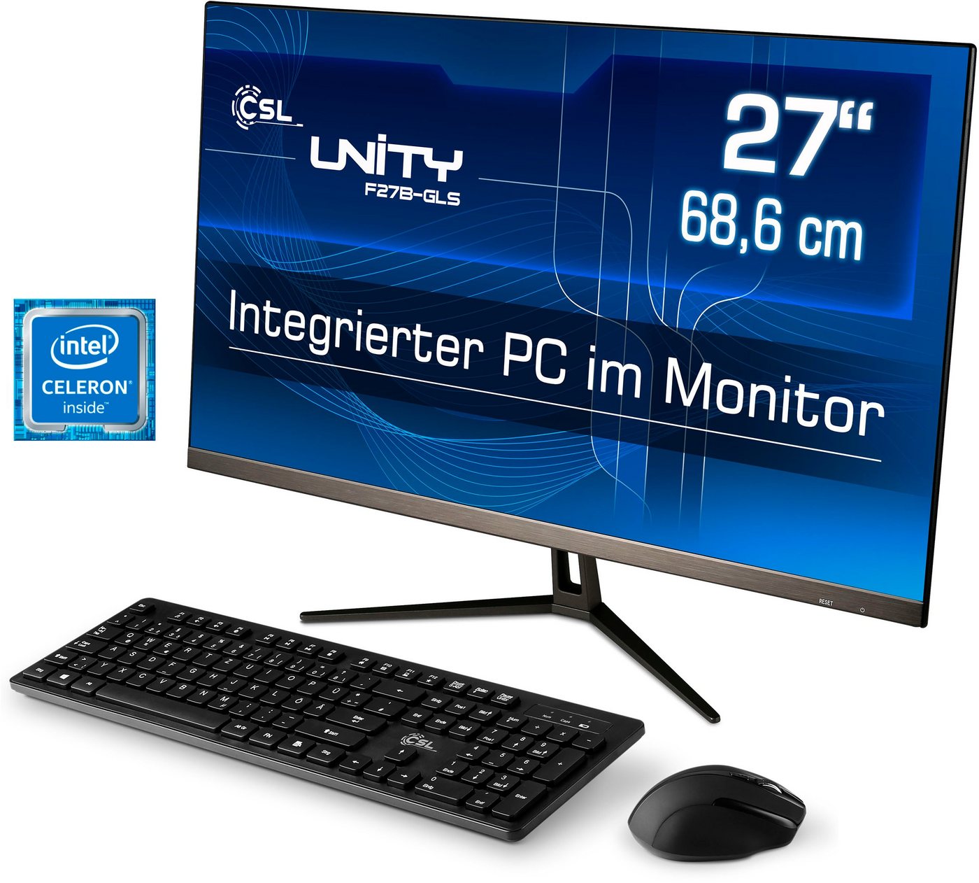 CSL Unity F27-GLS mit Windows 10 Pro All-in-One PC (27 Zoll, Intel® Celeron Celeron® N4120, UHD Graphics 600, 16 GB RAM, 128 GB SSD) von CSL