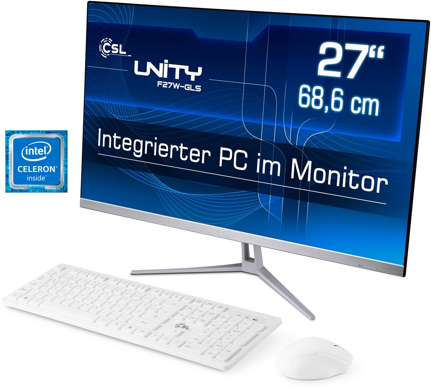 CSL Unity F27-GLS mit Windows 10 Pro All-in-One PC (27 Zoll, Intel® Celeron Celeron® N4120, UHD Graphics 600, 8 GB RAM, 128 GB SSD) von CSL
