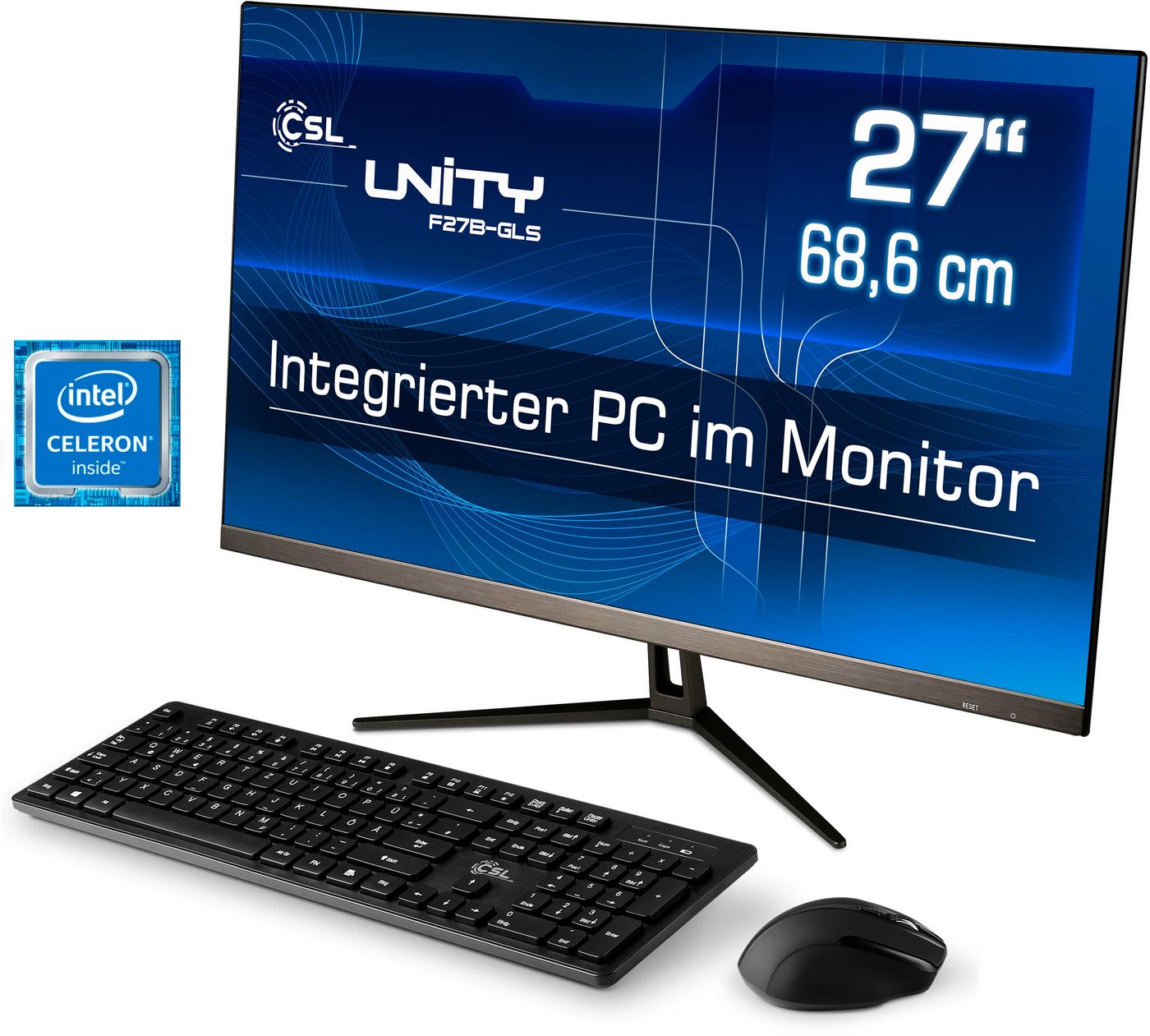 CSL Unity F27-GLS mit Windows 10 Pro All-in-One PC (27 Zoll, Intel® Celeron Celeron® N4120, UHD Graphics 600, 8 GB RAM, 256 GB SSD) von CSL