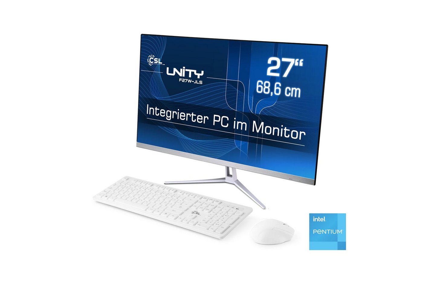 CSL Unity F27-JLS Pentium All-in-One PC (27 Zoll, Intel® Pentium N6000, Intel UHD Graphics, 8 GB RAM, 256 GB SSD, passiver CPU-Kühler) von CSL