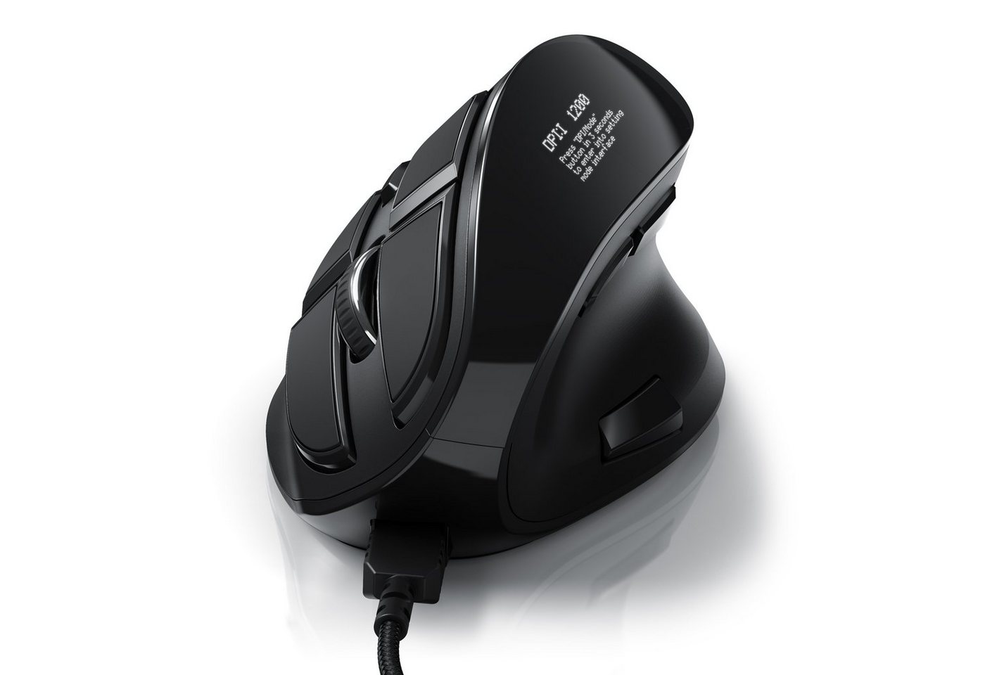 CSL ergonomische Maus (kabelgebunden, 125 dpi, Vertikal Maus kabelgebunden mit OLED-Display Konfigurierbare Tasten) von CSL