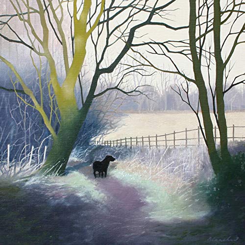 Heather Blanchard Grußkarte Landschaft und Hund Frosty Woods und schwarzer Hund Heather Blanchard Grußkarte Landschaft und Hund Frosty Woods und schwarzer Hund von Tirrito