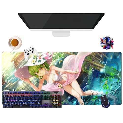 Japanisches Mauspad, Anime, Code Geass C.C. | extra großes Gaming-Mauspad XL (35,4 x 15,7 x 0,12 Zoll) | Verwendung im Büro, Studium & Zuhause | rutschfeste Unterseite + weiche Oberfläche (2) von CSYJYMCFX