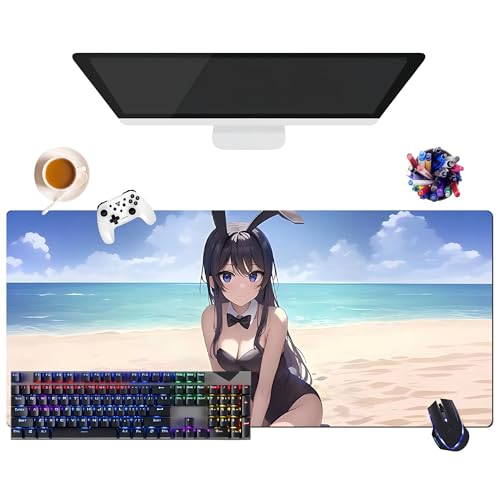 Mauspad Anime Rascal Does Not Dream of Bunny Girl Senpai Sakurajima Mai | Mauspad XL (35,4 x 15,7 x 0,12 Zoll) | für Büro, Studium & Zuhause | rutschfeste Unterseite + weiche Oberfläche (2) von CSYJYMCFX
