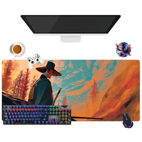 Samurai Anime-Mauspad, Motiv Blue Eye Samurai, extra groß, XL (35,4 x 15,7 x 0,12 Zoll) | Verwendung im Büro, Studium & Zuhause | rutschfeste Unterseite + weiche Oberfläche (3) von CSYJYMCFX