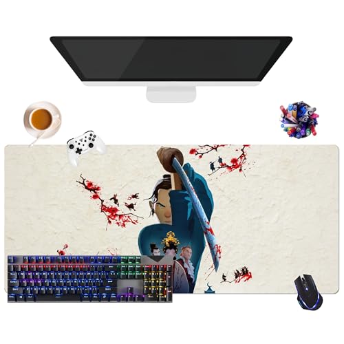 Samurai Anime-Mauspad, Motiv Blue Eye Samurai, extra groß, XL (35,4 x 15,7 x 0,12 Zoll) | für Büro, Studium & Zuhause | rutschfeste Unterseite + weiche Oberfläche (2) von CSYJYMCFX