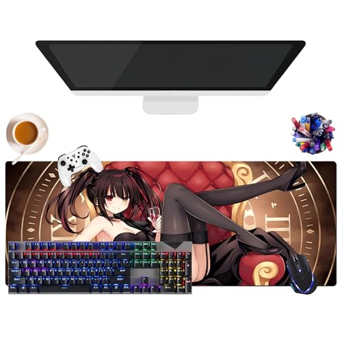 Tokisaki Kurumi Mauspad Anime Date a Live | Wasserdichtes Mauspad XL (31,5 x 11,8 x 0,12 Zoll) | rutschfeste Gummibasis für PC, Laptop | Schutz für Tastatur und Maus (1) von CSYJYMCFX