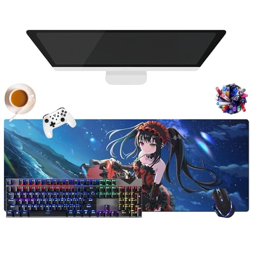 Tokisaki Kurumi Mauspad Anime Date a Live | Wasserdichtes Mauspad XL (31,5 x 11,8 x 0,12 Zoll) | rutschfeste Gummibasis für PC, Laptop | Schutz für Tastatur und Maus (2) von CSYJYMCFX