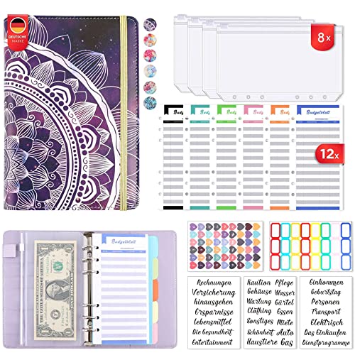 Budget Planner Deutsch Budget Binder A6 - Vollständig Deutsch Design,Budgetplaner Geld Organizer Sparbuch mit Folien für Finanzplaner Buget Sparen Mappe, Cash Stuffing Startset (Lila) von CSZYGZS