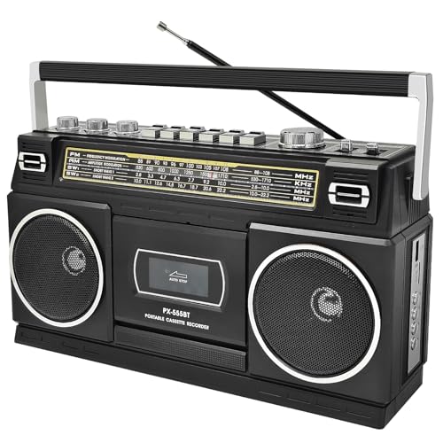 Kassettenspieler mit Bluetooth & AM/FM/SW Radio | Tragbarer Boombox Stereo Sound, Kassettenrekorder, 8W Dual Lautsprecher, USB/TF Wiedergabe, Netz-/Batteriestrom | Unterstützt Kopfhörer Kassettenspieler mit Bluetooth & AM/FM/SW Radio | Tragbarer Boombox Stereo Sound, Kassettenrekorder, 8W Dual Lautsprecher, USB/TF Wiedergabe, Netz-/Batteriestrom | Unterstützt Kopfhörer von CTDZLED