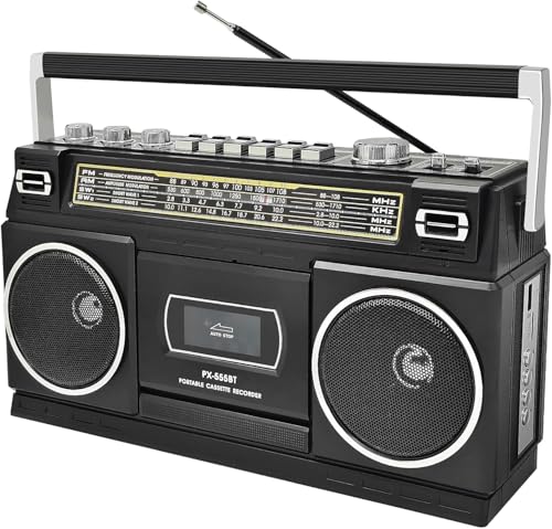 Kassettenspieler mit Bluetooth & AM/FM/SW Radio | Tragbarer Boombox Stereo Sound, Kassettenrekorder, 8W Dual Lautsprecher, USB/TF Wiedergabe, Netz-/Batteriestrom | Unterstützt Kopfhörer Kassettenspieler mit Bluetooth & AM/FM/SW Radio | Tragbarer Boombox Stereo Sound, Kassettenrekorder, 8W Dual Lautsprecher, USB/TF Wiedergabe, Netz-/Batteriestrom | Unterstützt Kopfhörer von CTDZLED