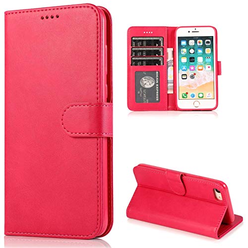 CTIUYA Handyhülle für iPhone SE 2022 / iPhone SE 2020 / iPhone 8 /iPhone 7 Hülle Leder Klapphülle Handytasche Flip Brieftasche Ledertasche mit Kartenfach Schutzhülle Magnet Case Tasche Cover,Rose Rot von CTIUYA