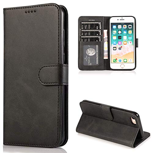 CTIUYA Handyhülle für iPhone SE 2022 / iPhone SE 2020 / iPhone 8 /iPhone 7 Hülle Leder Klapphülle Handytasche Flip Brieftasche Ledertasche mit Kartenfach Schutzhülle Magnet Case Tasche Cover,Schwarz von CTIUYA