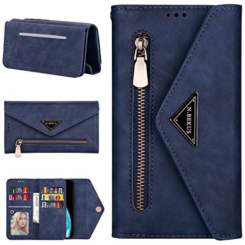 CTIUYA Hülle für Huawei P30 Pro, Brieftasche Handyhülle Leder Wallet Case Hülle Tasche Geldbörse Flip Cover Klapphülle mit Kartenfach Handschlaufe Lanyard Handytasche für Huawei P30 Pro,Blau von CTIUYA