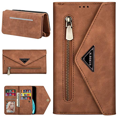 CTIUYA Hülle für Huawei P30 Pro, Brieftasche Handyhülle Leder Wallet Case Hülle Tasche Geldbörse Flip Cover Klapphülle mit Kartenfach Handschlaufe Lanyard Handytasche für Huawei P30 Pro,Braun von CTIUYA