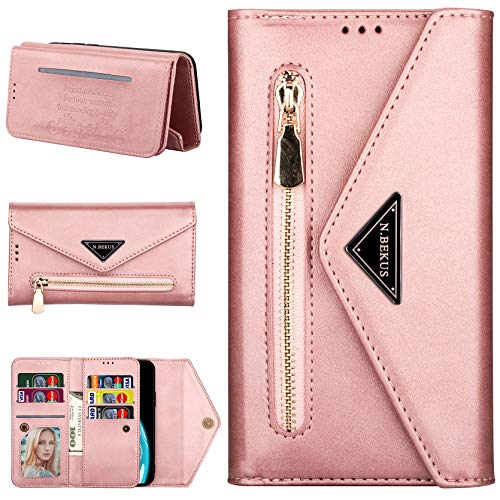 CTIUYA Hülle für Samsung Galaxy A6 2018 / A600, Brieftasche Handyhülle Leder Wallet Case Tasche Geldbörse Cover Klapphülle mit Kartenfach Handschlaufe Handytasche für Galaxy A6 2018 / A600,Rose Gold von CTIUYA