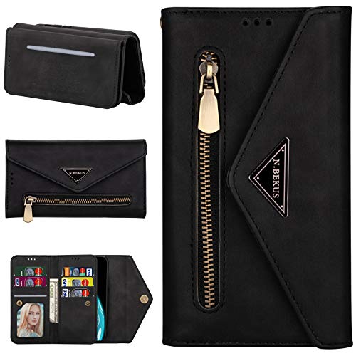 CTIUYA Hülle für Samsung Galaxy A7 2018 / A750, Brieftasche Handyhülle Leder Wallet Case Tasche Geldbörse Cover Klapphülle mit Kartenfach Handschlaufe Handytasche für Galaxy A7 2018 / A750,Schwarz von CTIUYA