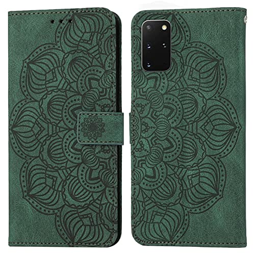 CTIUYA Hülle für Samsung Galaxy S20 Plus, Klapphülle Leder Handyhülle Tasche mit Blumen Muster Kartenfach Magnetisch Fallschutz Handytasche Flip Case Schutzhülle für Samsung Galaxy S20 Plus,Grün von CTIUYA